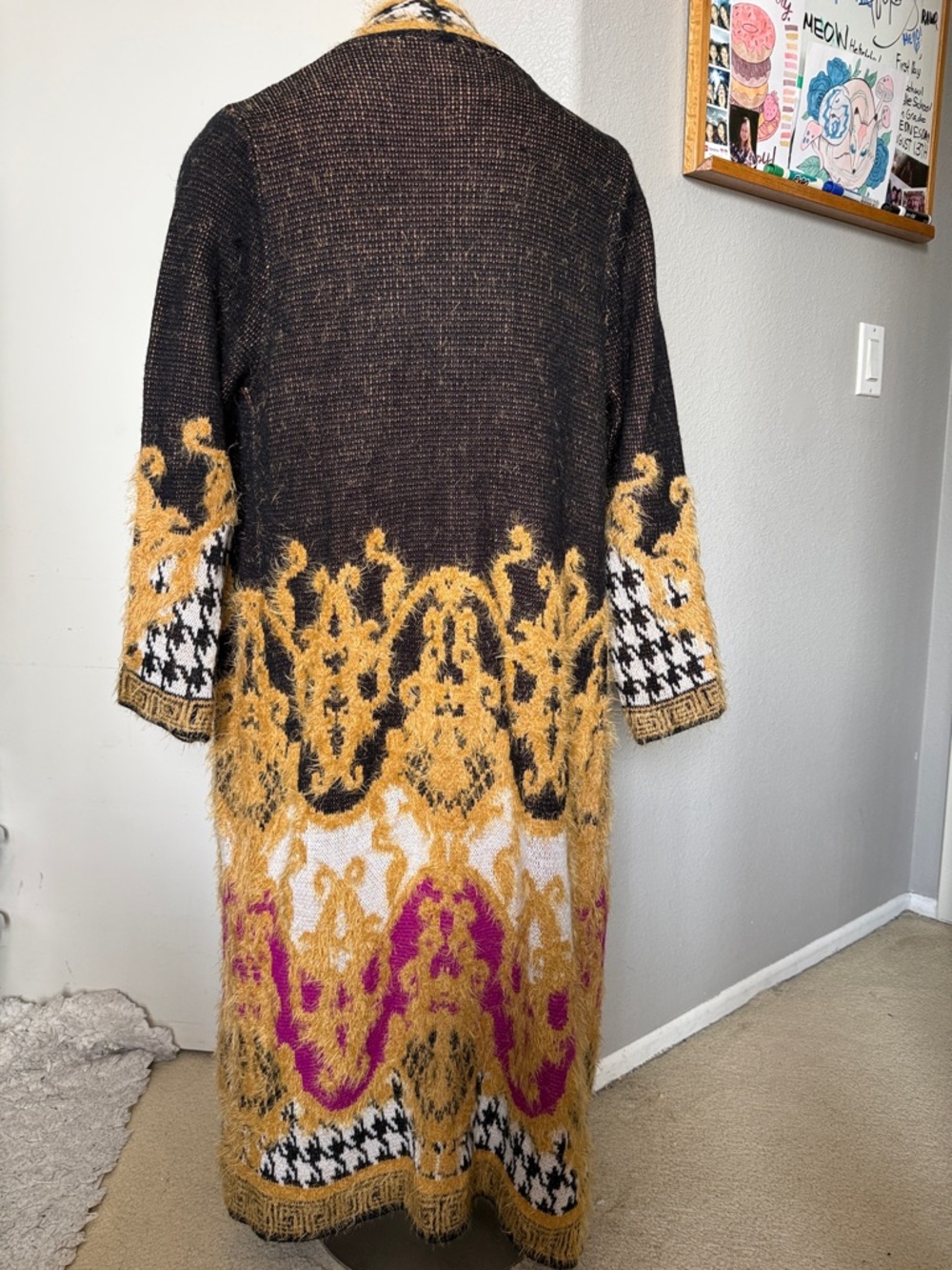 NEW Maxsport Long Open-Front Floral Jacquard Cardigan Sweater - Picture 2 of 3